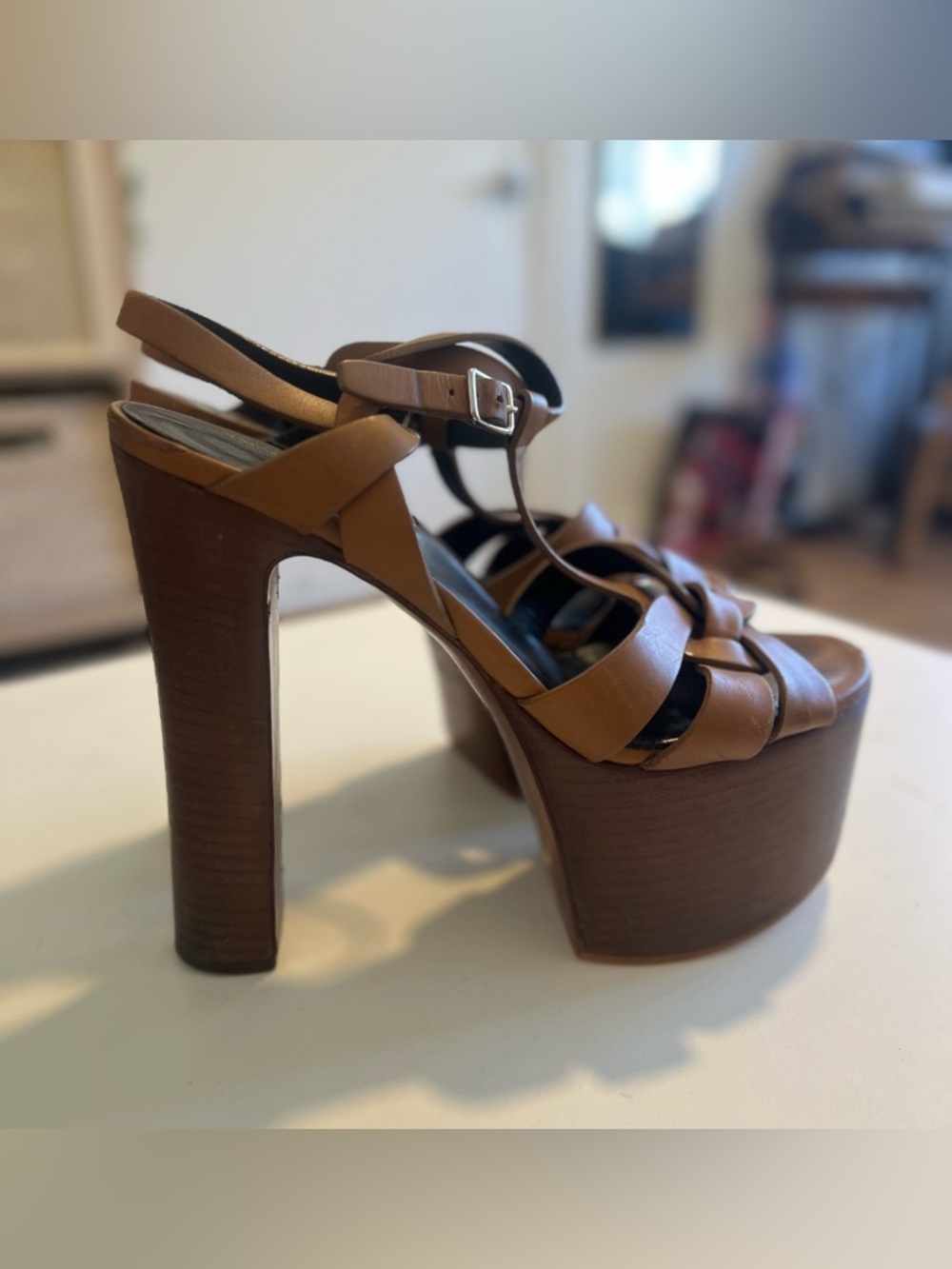 Yves Saint Laurent Brown Platform Tribute Sandals-38.5